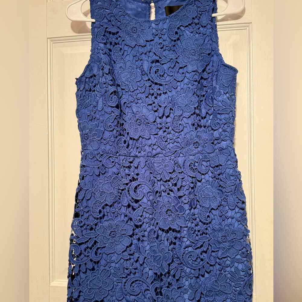 J Crew Size 6 Blue Lace Dress Sheath Sleeveless Wedding Guest Elegant - Picture 6 of 12